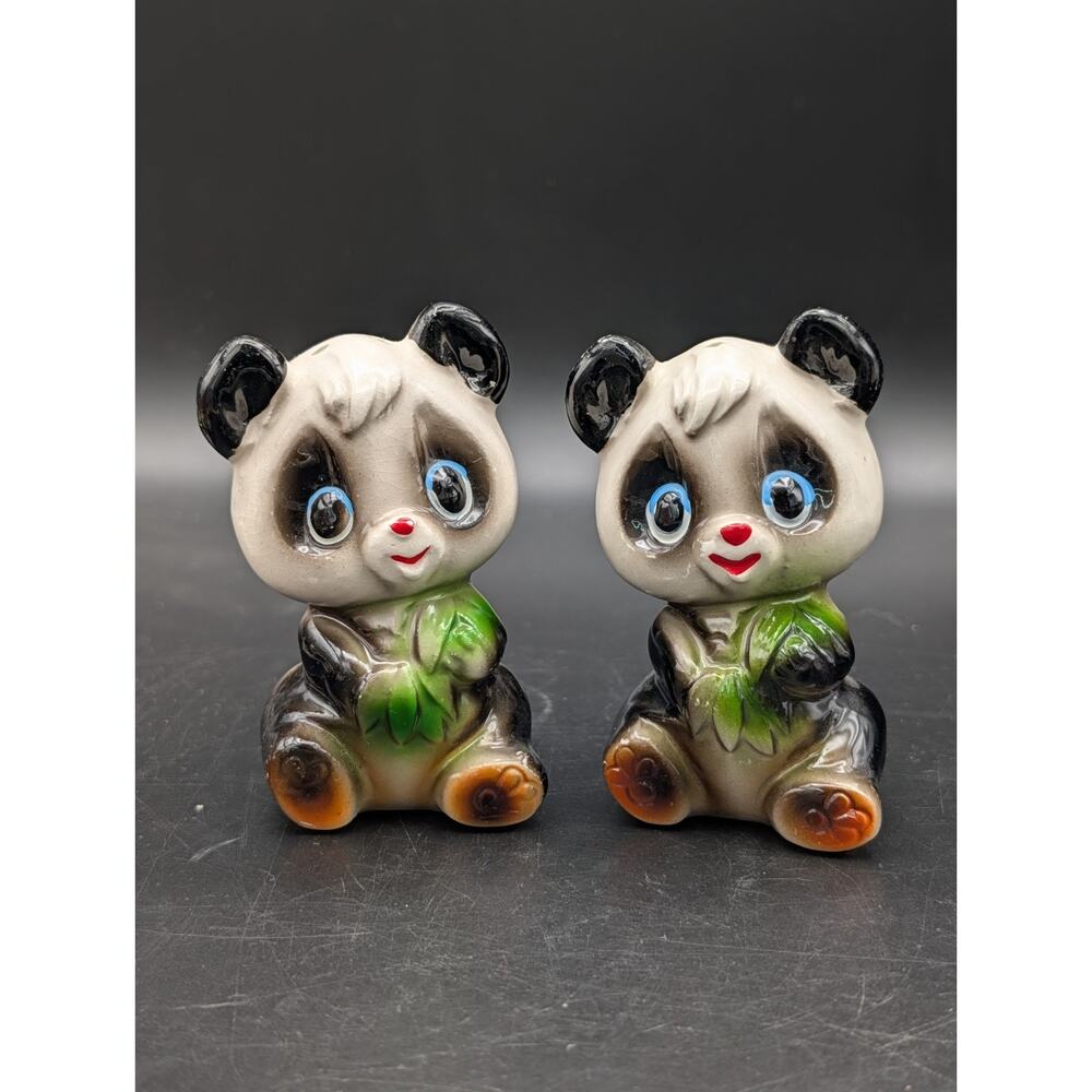 Vintage MCM Anthropomorphic Panda Salt & Pepper Shakers Made in Japan